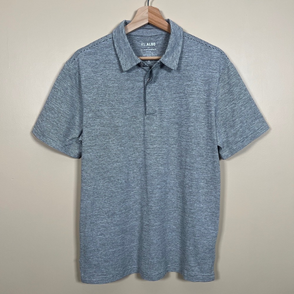 01.Algo 01 Performance Polo Mens Medium Gray Striped Short Sleeve Wicking Golf
